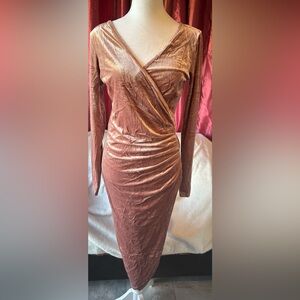 Velvet Ruched Wrap-Front Long-Sleeve Dress